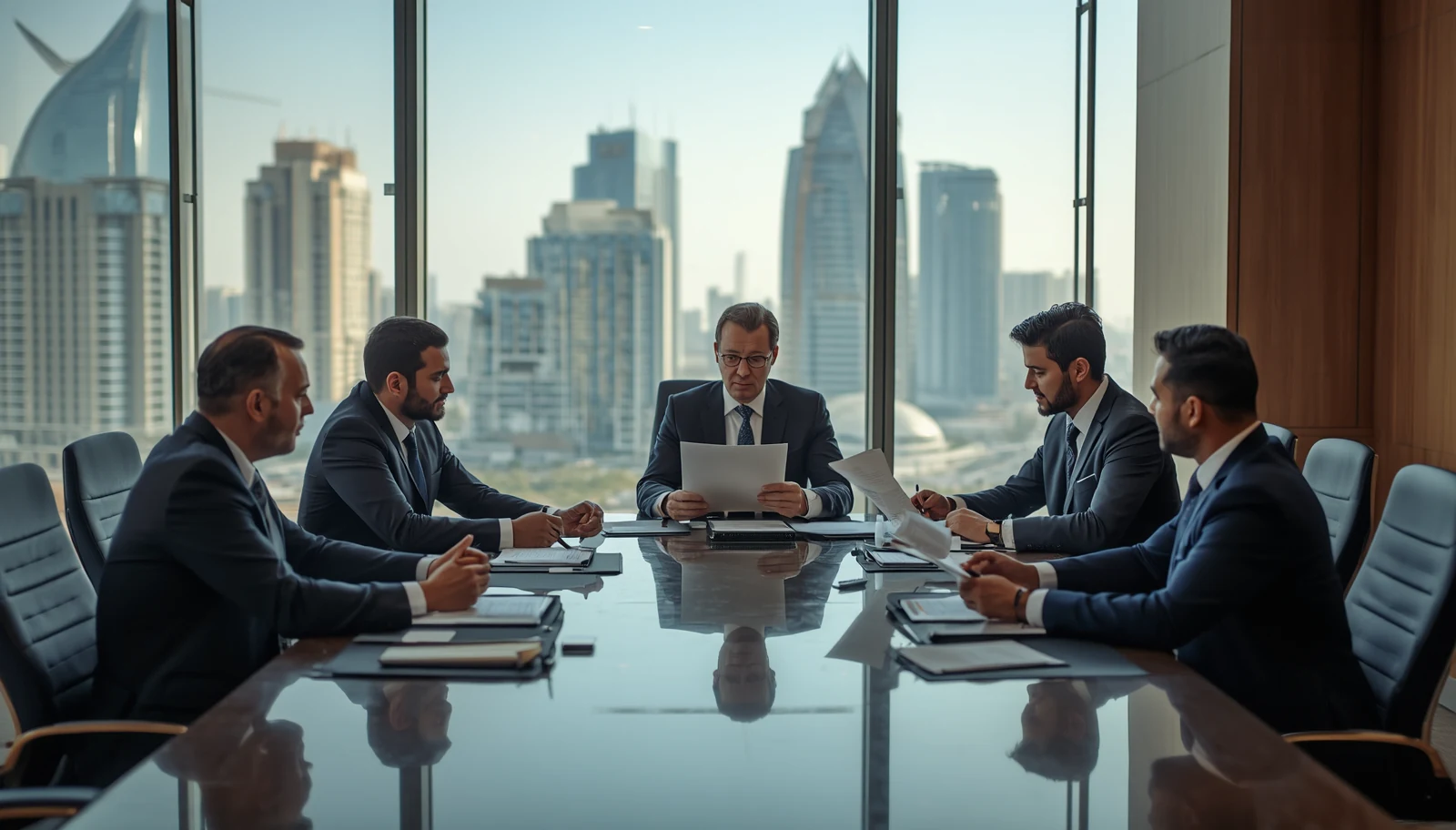 A business discussion in an office, from the company profile.